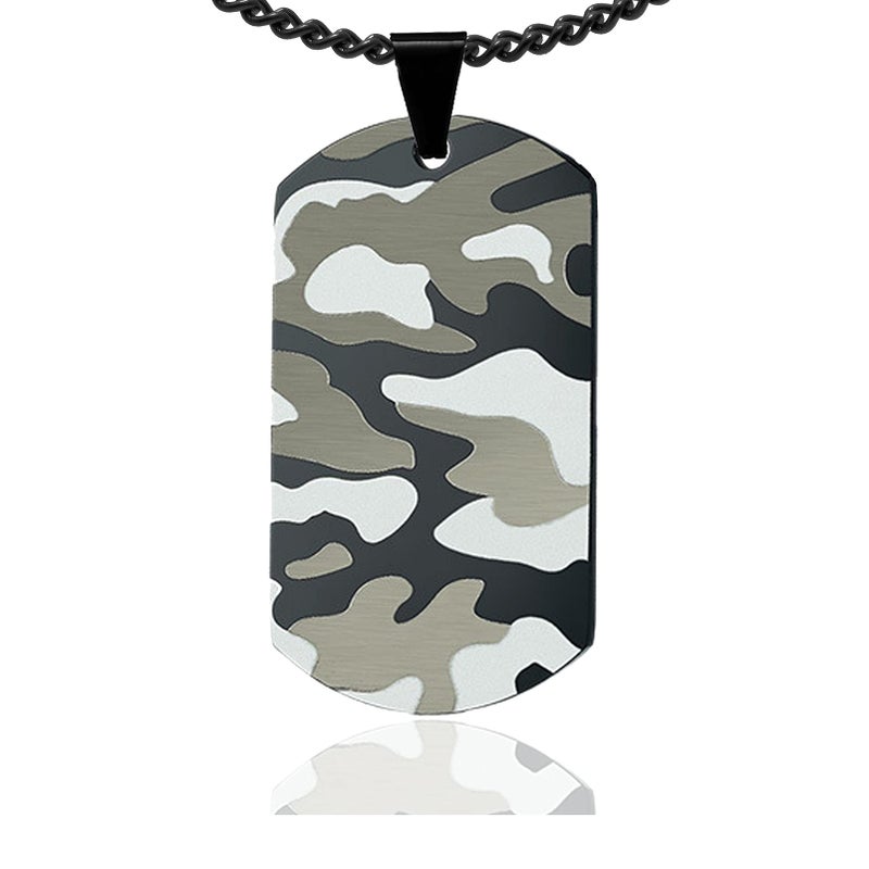 Fusamk Hip Hop Stainless Steel Camouflage Dog Tag Pendant Chain Necklace(Camouflage) - Image 1